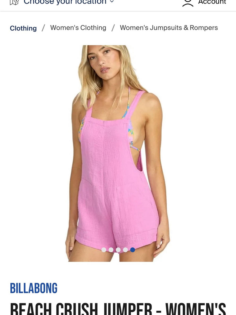 Billabong Pink Beach Crush Romper